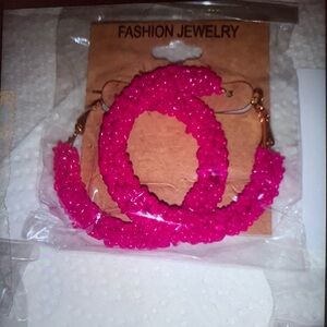 Glitter Hoop Earrings PINK NEW in Package